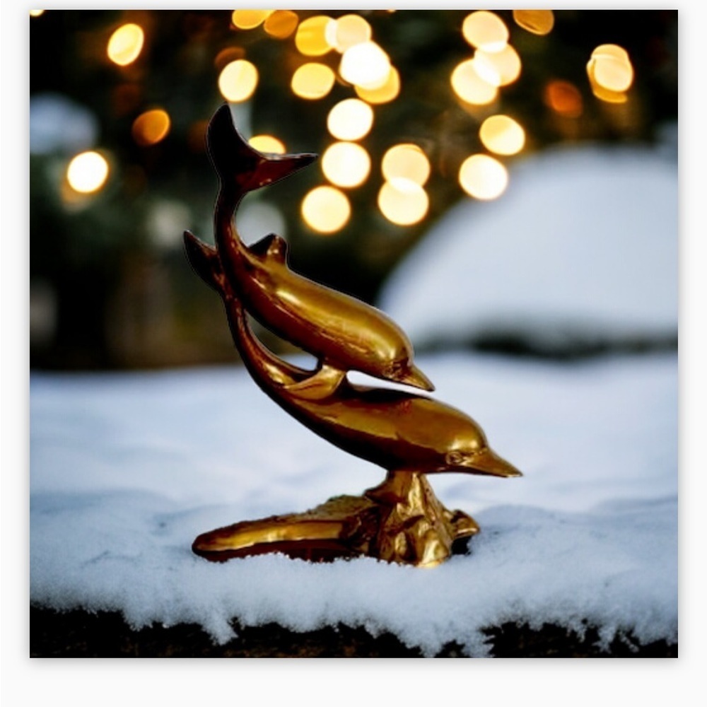 Large VTG Brass Swimming Dolphin Sculpture on footed mount -Great condition! - Picture 4 of 12